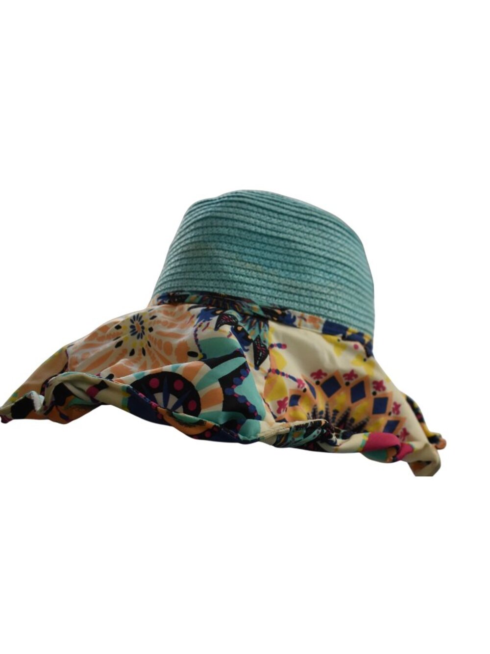 Women's Straw and Cloth Bech Hat One Size